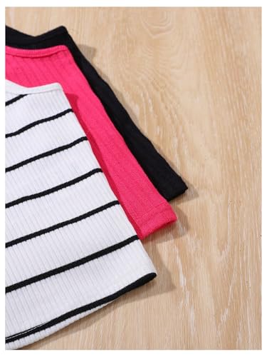 Girl's 3 Packs Ribbed Tank Tops Striped Cut Out Crew Neck Summer Sleeveless Top4