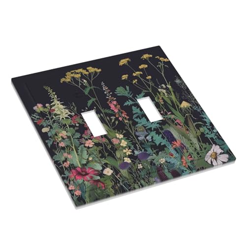 Tewujay TEWUJAY2403 Light Switch Cover Boho Wildflowers Herbs Floral 2 Gang Wall Plate Double Light Switch Plate Toggle Decorative Outlet Covers Electrical Switchplate thumb #2
