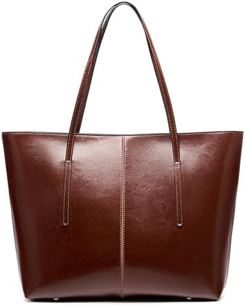 MFFOR Genuine Leather Tote Bags, Shoulder Bag for Women, Top Handle Handbag Large Capacity, Work Tote Purse (Coffee)