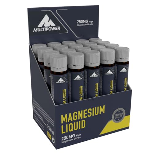 Multipower Supplements Magnesium Liquid im 20er Pack (20 Ampullen/insg. 500 ml) – Hochkonzentriertes Magnesiumcitrat unterstützt die Regeneration – Mineralstoff beugt Muskelkrämpfen vor