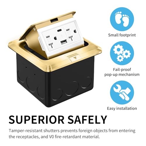 Prise de sol encastrable double dorée avec ports USB A+C