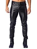  LiiYii Homme Pantalon Cuir PU Slim Pantalon de Danse Disco Boite de Nuit Moto Pantalon Rock Décontracté Casual Pants Clubwear Noir 40