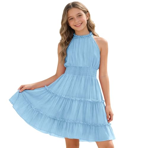 Vestido casual de verano para niñas con elegante corte A liso