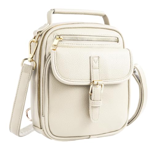 crawing Vegan Leather Crossbody Bag for Women with 2 Straps, Small Messenger Bag with Wallet, Anti Theft Shoulder Bag (Beige)