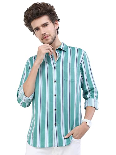 Image of KETCH Men's Cotton Slim Fit Striped Full Sleeve Shirt