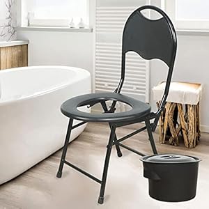 PEALOV Toiletstoel, inklapbaar, draagbaar, inklapbaar, campingtoiletstoel met rugleuning, lichte toiletten stapelcommode voor camping buiten, portapotjes voor ouderen of gehandicapten