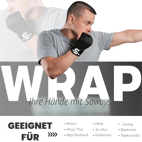 Box-Handbandagen Innenhandschuhe zum Schutz der Hände Lange Handgelenkriemen elastisch gepolstert Kampfsport-Kampfhandschuhe Boxsack-Trainings-Gel-Pratzen Muay Thai MMA Kinder (Schwarz, S/M)