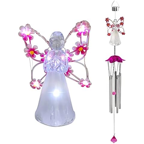 Solar Wind Chime, Angel LED Wind Chime Outdoor Garden Decorative, Waterproof Angel Solar Hanging Wind Chime Lights for Garden Window Gazebo Patio, Memory Sympathy Gifts (Pink) Cover