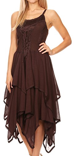 Image of Sakkas Lady Mary Jacquard Corset Style Bodice Lightweight Handkerchief Hem Dress