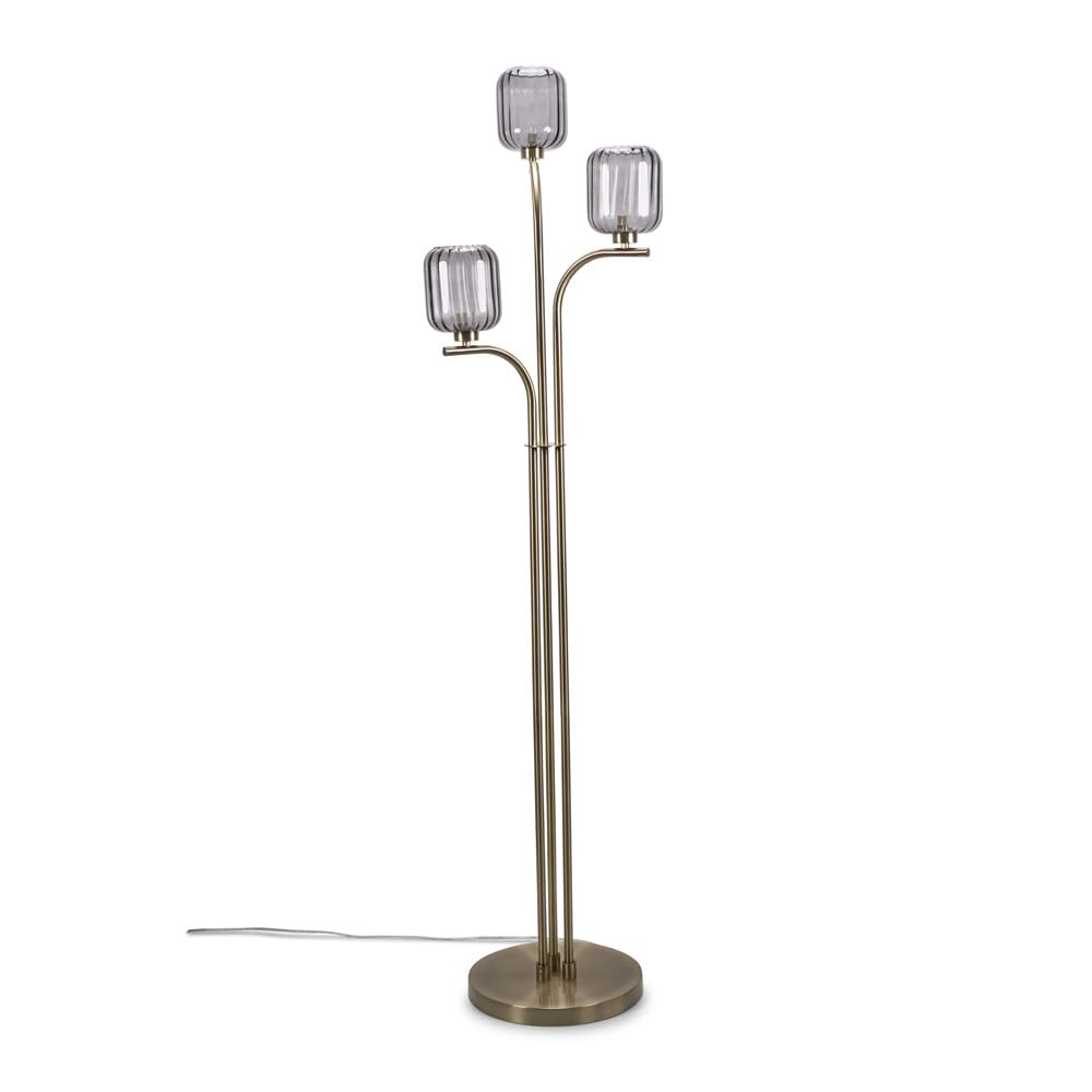 ValueLights | Gold 3 Arm Free Standing Floor Lamp with Smoked Ribbed Glass Shades | Floor Lamps & Torchieres, Home Décor & Improvement Essential | Includes Bulb