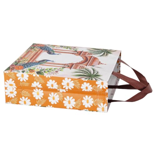 Image of Lavya Medium Size Return Gift Bags | Reusable Non-Woven Metallic Laminated Matt Finish Carry Bags for Weddings, Traditional Gifting, Shagun, Jewellery, Sweets & Dry Fruit Boxes (Peacock Mahal, M-10x12x4, Pack of 50)