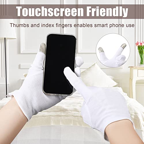 12 Pairs Touch Screen Moisturizing Gloves Cotton Spandex Blend Eczema Gloves Overnight Moisturizing Gloves Cotton Gloves For Dry Cracked Hands Lotion Repair Spa Rough Skin (White) #TOP1