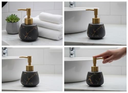 Image of BATH GURU 200 Ml Countertop Marble Finish Liquid Soap Dispenser Pump Handwash Dispenser | Bathroom Wash Basin Kitchen Sink | Grey (C-12)