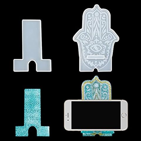 TikooTik 2pcs Resin Molds Mobile Phone Stand Support Silicone Molds Cell Phone Stand Epoxy Molds Hand of Fatima Phone Holder Casting Moulds for DIY Portable Phone Tablet Bracket (2pcs/1 Set) Cover