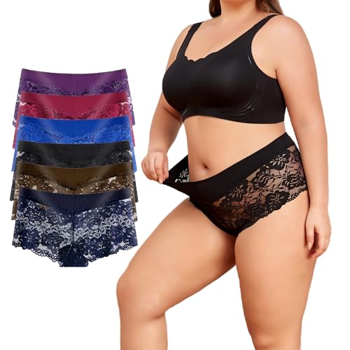 Image of Sexy Underwear For Women, Plus Size Lace Boyshorts Panties Soft Boxers Panty With Cotton Crotch, 6 Pack