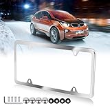 cciyu License Plates Frames Slim Silver Stainless Steel for Front Rear Car Bottom License Plate...