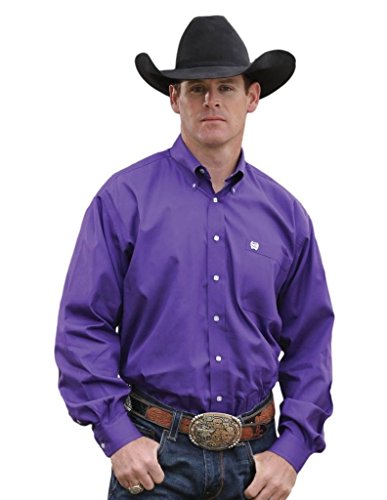 Cinch Men's Classic Fit Long Sleeve Button One Open Pocket Solid Shirt, Purple, 3X-Large