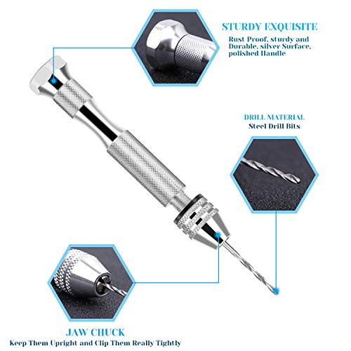 Pin Vise for Resin Casting Molds, Shynek Hand Drill for Jewelry Making Resin Tools Includes 1Pcs Push Hand Drill 10Pcs Drill Bits 480Pcs Eye Screws for DIY Keychain (Gold+silver)