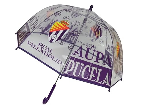 CYPBRANDS Real Valladolid-Paraguas infantil, Burbuja, Transparente, Paraguas manual, 48 cm., Multicolor, Producto Oficial
