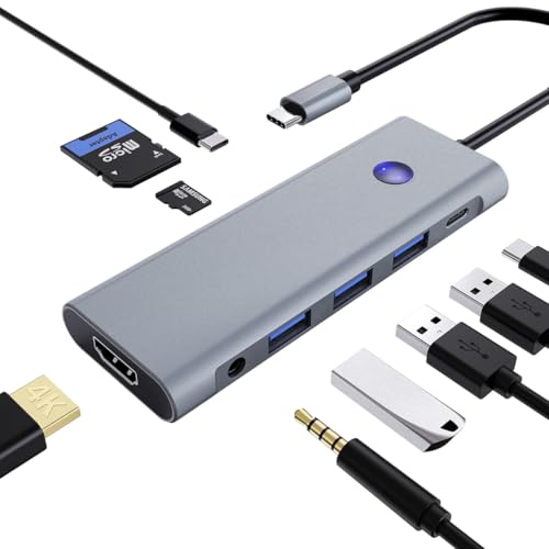 Hub USB C 9 en 1 multiport avec HDMI 4K et lecteur de carte SD pour MacBook et PC