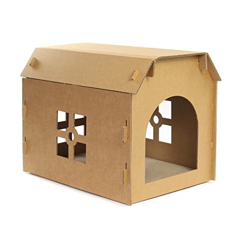 Katzenhütte aus Pappe Katzenhaus aus Karton mit Fenster Katzenhöhle Aufbau durch Stecksystem Cover