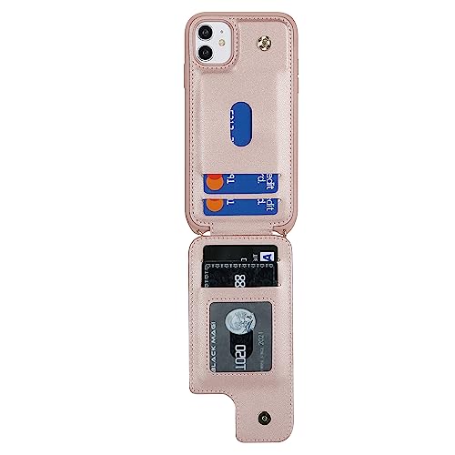 Image of for iPhone 11 Phone Case with Card Holder and Strap for Women,Crossbody Lanyard,RFID Blocking,Kickstand Ring Stand,Snap Clasp,Phone Wallet Cases 6.1 inch(Rose Gold)