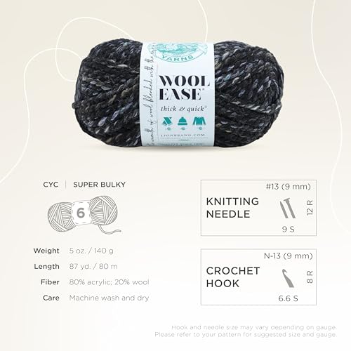 Image of Lion Brand Yarn Wool-Ease Thick and Quick Yarn, Soft and Bulky Yarn for Knitting, Crocheting, and Crafting, 3 Pack, Metropolis | Super Bulky Wool Acrylic Blend Fiber for Soft Hats, Sweaters, Chunky Blankets, Yarn for Crochet, Knitting, Crafts, Weaving