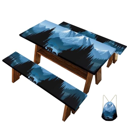 PJHEQOXE Picnic Table Cover With Bench Covers 6Ft 4Pcs, Camping Essentials, Fitted Camping Tablecloth Waterproof With Elastic Edge And Drawstring Bag For Indoor Outdoor Patio Iceberg Scenery Blue -  01 (83)A-CZ84+Z3-3