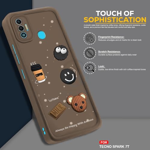 Image of AESTMO Back Case Cover for Tecno Spark 7 / 7T Cover | Cute Fun Cartoon 3D Ball | Coffee Silicone Case | Full Body Protection | Camera Protection Back Cover for Tecno Spark 7 / 7T (Brown)