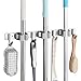 SHYOSUCCE Porte Balai Mural en Acier Inoxydable, Accroche Balai Mural avec 3 Emplacements et 4 Crochets pour Cuisine, Salle de Bain, Garage et Jardin, Gris