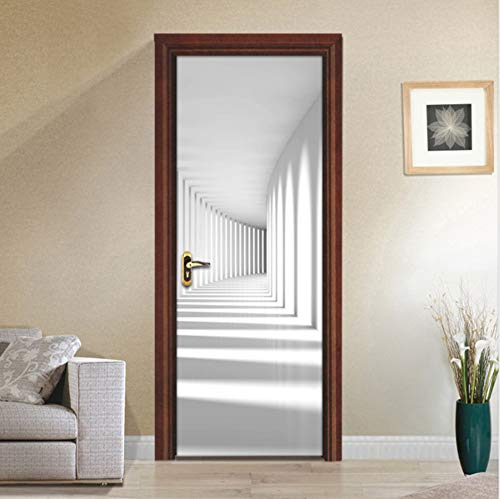 3D Porte Stickers Muraux Couloir blanc Qualité PVC Auto-adhésif Peel & Stick Imperméable Amovible Art pour La Maison Décoration Salon Chambre à Coucher Murale 77x200cm Cover