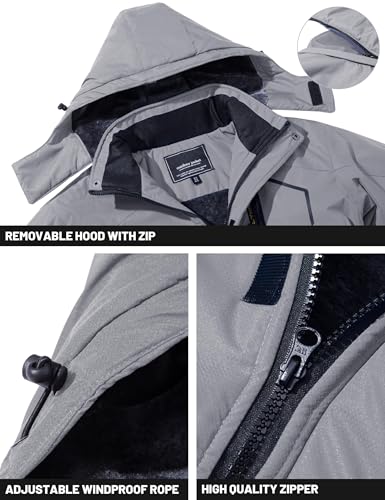 TACVASEN Men's Winter Waterproof Windproof Winter Jacket Warm Fleece Lining Ski Raincoat with Hood