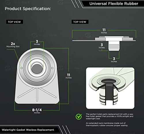 Supply Giant Bnt Aqualoq Wax Free Toilet Seal, Universal Flexible Rubber Watertight Gasket Waxless Replacement With Ring & Bolt Kit, 3" & 4" #TOP2