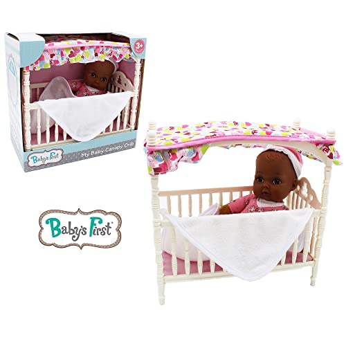 Cuna con Dosel y Muñeca de Cuerpo Suave de 9 Pulgadas miniatura 5