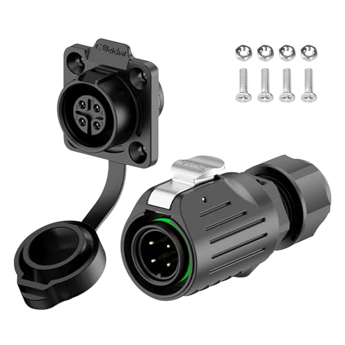 E-WeiChat EW-LP16 Industrial Waterproof Connector IP68 Quickly Plugging Aviation Connector PBT Plastic Shell Circular Connector Fast Release Electrical Connector M16 2-9 Pin Flange Socket (4 Pin)