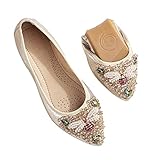 Hee grand Foldable Ballet Flats for Women Sparkly Rhinestones Soft Leather Pointed Toe Slip on Flats...