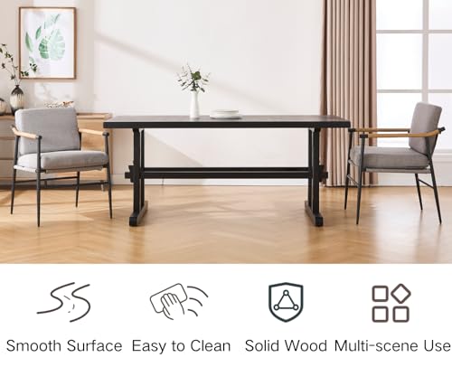 Image of HNY Black Wood Rectangular Dining Table for 4-6 People, Modern Farmhouse Kitchen Table, 70 Inch Large Dinner Table Center Table for Dining Room /Living Room