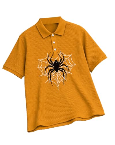 Image of AUSK Men's Spider Graphic Printed Polo T-Shirt | Cotton Blend Textured Half Sleeve Regular Fit Polo Neck Casual Wear Tshirt for Men