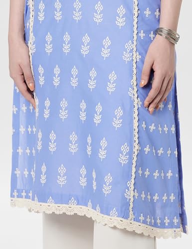 Image of BIBA Women Cotton Regular Fit Straight Embroidered Kurta
