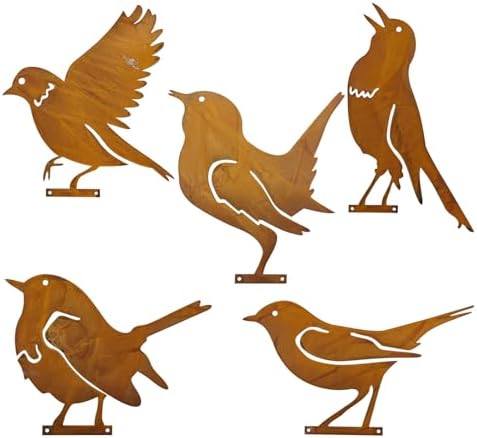 5er Set Gartenstecker Vögel Rost - Metall Deko Vögel Für Garten & Terrasse
