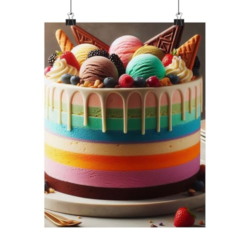 Premium Matte Poster of Layered Ice Cream Cake with Rainbow