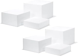 2 Sets of 3 Glossy White Acrylic Cube Display Nesting Risers with Hollow Bottoms