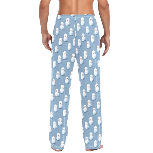 Mens Cotton Pajama Pants Sleep Lounge Pj Bottoms Sleepwear with Pockets Drawstring S Snowman Gray Blue Background3