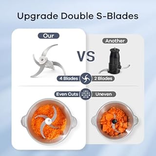 GANIZA Food Processors, Electric Food Chopper with Meat Grinder & Vegetable Chopper - 2 Bowls (8 Cup+8 Cup) with Powerful 450W Copper Motor - Includes 2 Sets of Bi-Level Blades (Grey)