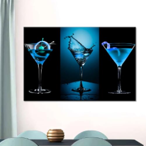 Art mural affiches de verre de vin bleu et peinture pour bar moderne grand format 80x110cm