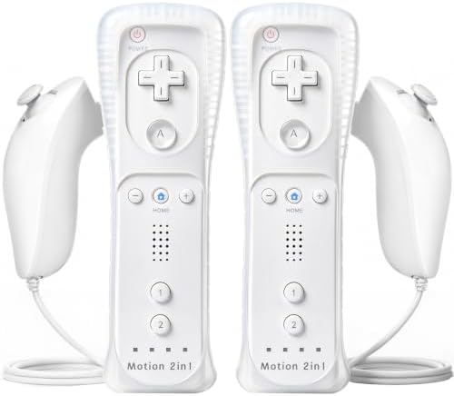 Techken Remote Controller And Nunchuck For Wii, Wireless Game Joysticks Wii Built-In Motion Plus & U (2 White)