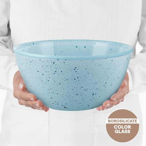 Image of Borosil 2.8 L Round Shape Serving & Mixing Bowl | Made in India Borosilicate Glass Bowl for Kitchen & Dinning | Bowl for Mixing Dough, Salad, Batter, Pasta | Microwave & Dishwasher Safe (Blue)