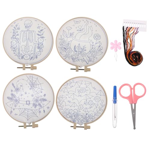 Kit broderie Halloween débutant avec tissu pré-imprimé et outils