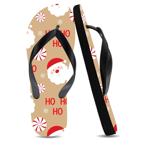 Christmas Flip Flops Women Men Santa & Candy Cane Prints Holiday Parties and Casual Anti-Slip Thong Sandals Lightweight Beach Rubber Shower Shoes Summer Comfortable Slippers Two-Tone Slides