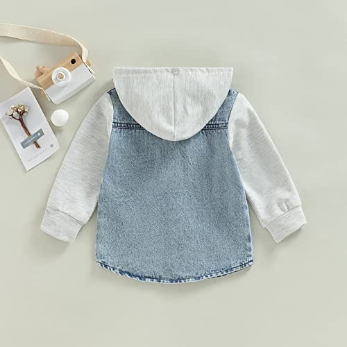 Mainesaka Toddler Baby Boys Girls Hoodie Denim Jackets Button Down Trucker Jeans Top With Pockets Fall Long Sleeve Coat (C Light Blue, 6-12 Months) #TOP3